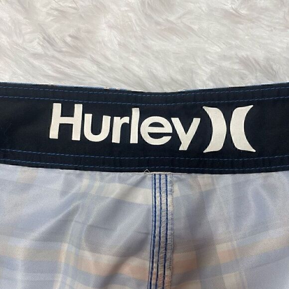 Hurley Swim Trunks Shorts Mens Size 36 Blue Plaid Surf Summer Pocket - Picture 4 of 10